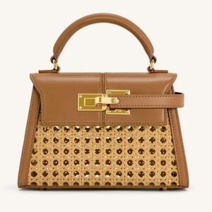 **NEW** JW PEI Elise Faux Bamboo Woven Top Handle Bag - Brown